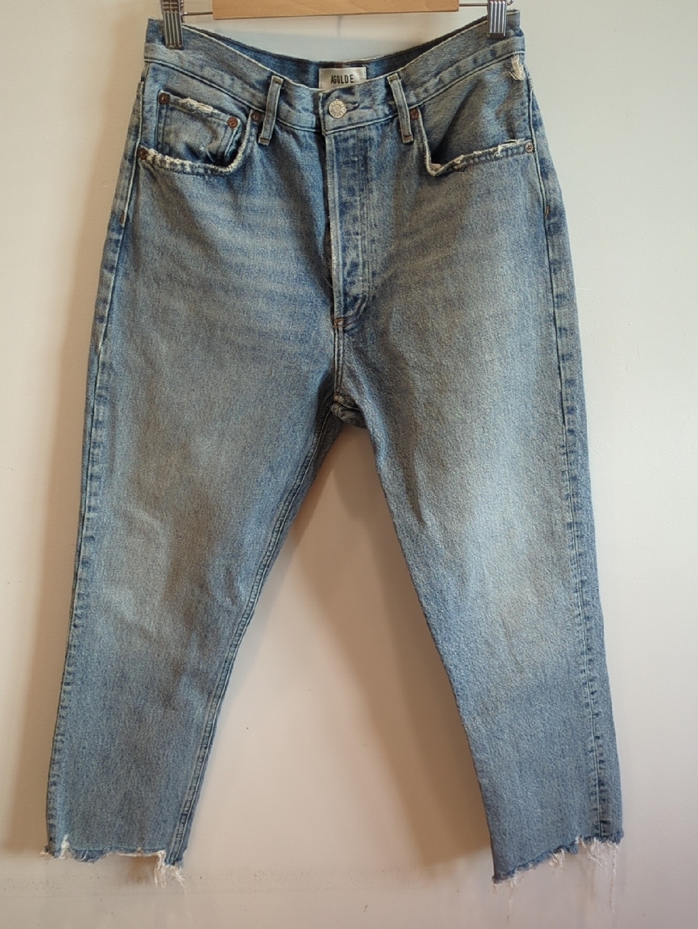 Agolde Riley Crop Light Wash Distressed Straight Jean Women's 29 Classic Street